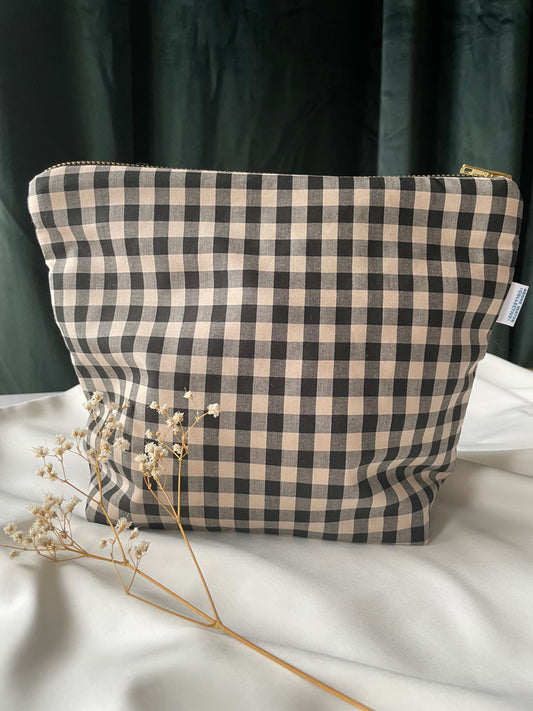 Pouch - Charcoal & Ecru Gingham